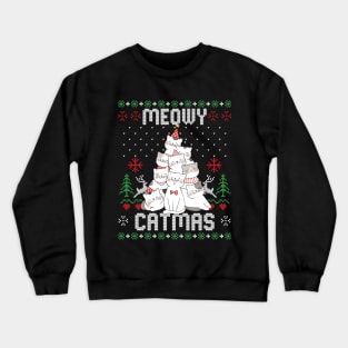 Meowy Catmas Ugly Christmas Sweater Funny Xmas Tree Cat Gift Crewneck Sweatshirt